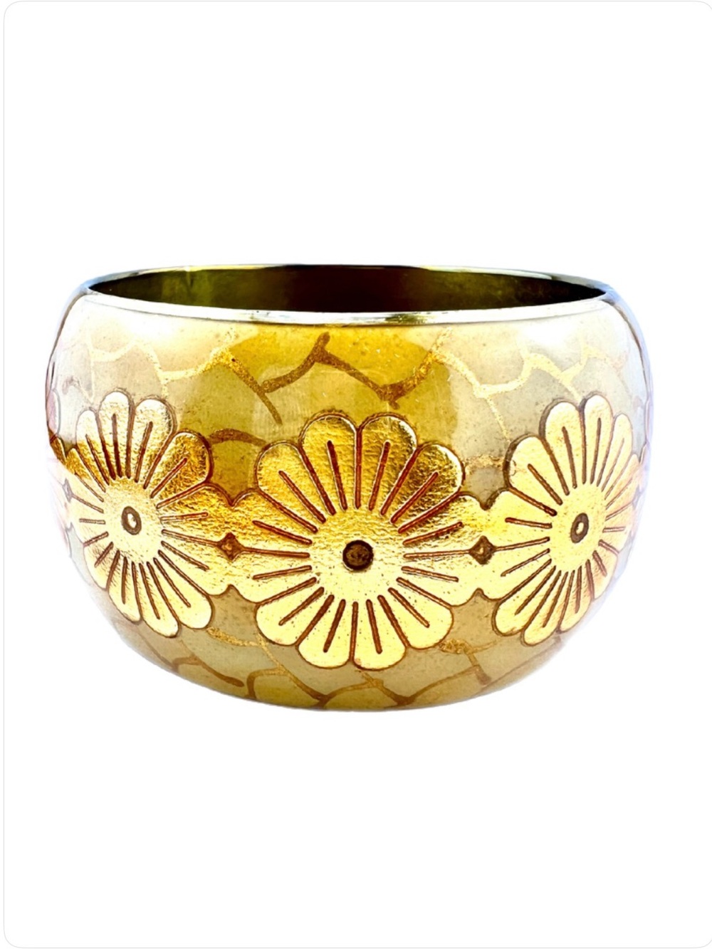 Vintage Chunky Floral Enamel Brass Bangle Bracelet - Bohemian - Picture 4 of 6